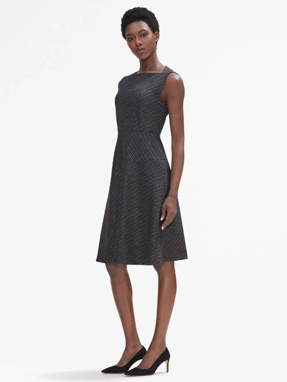 New! M.M.LaFleur The Cindy Dress in Charcoal Grey Etch Pinstripe Women's Size 12